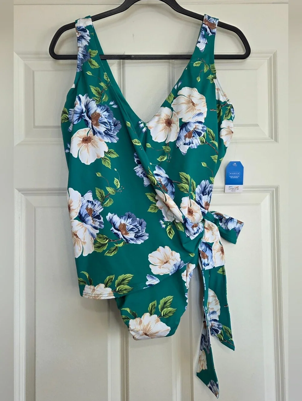 Land's End Island Emerald Petunia Floral Side-Tie Wrap One Piece Swimsuit - 16W